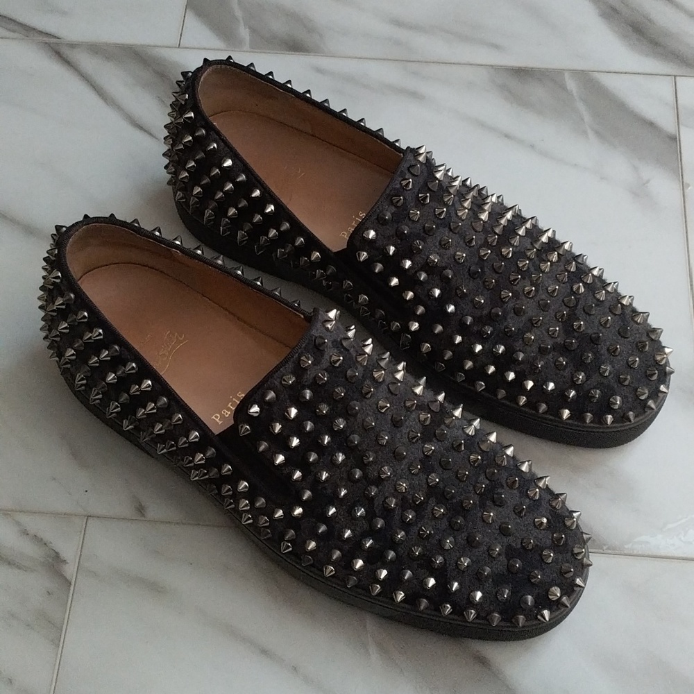 CHRISTIAN LOUBOUTIN Camo Grey Spike Shoes